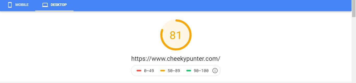 Cheeky Punter Google page speed - Infintech Designs