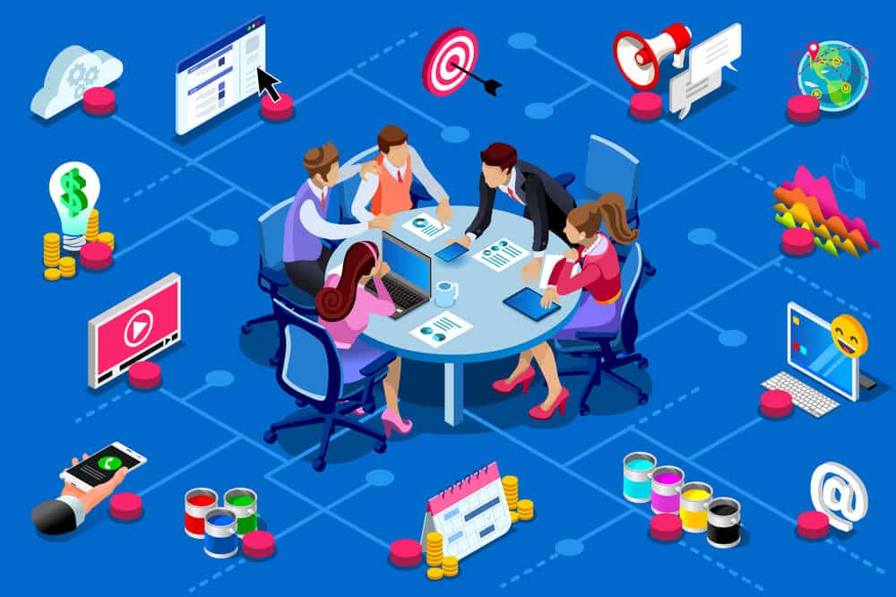 Advertising work idea isometric image - Infintech Designs